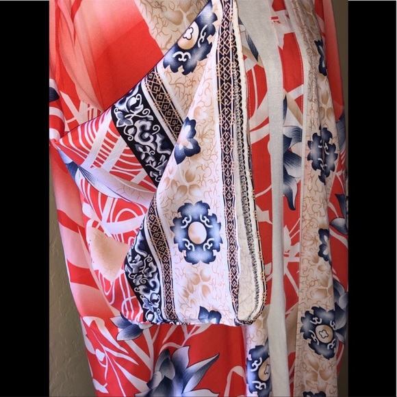 BOHO FLORAL Gypsy Bohemian Kimono Duster In Orange Pelican - Picture 12 of 12
